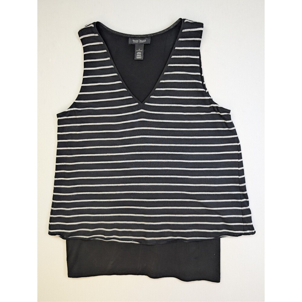 White House Black Market Striped Layered Tank Top V-Neck Sleeveless Black Size S
